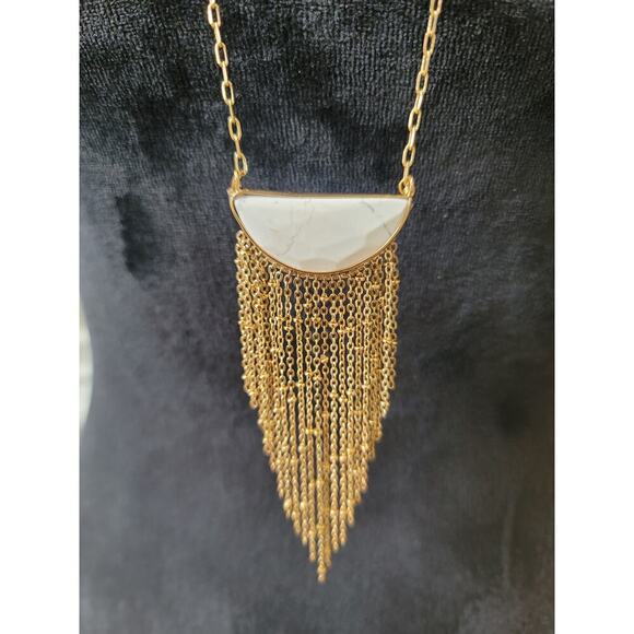 Women's Gold Chain Necklace With White Stone Fringe Pendant And Lobster Clasp - Picture 3 of 6